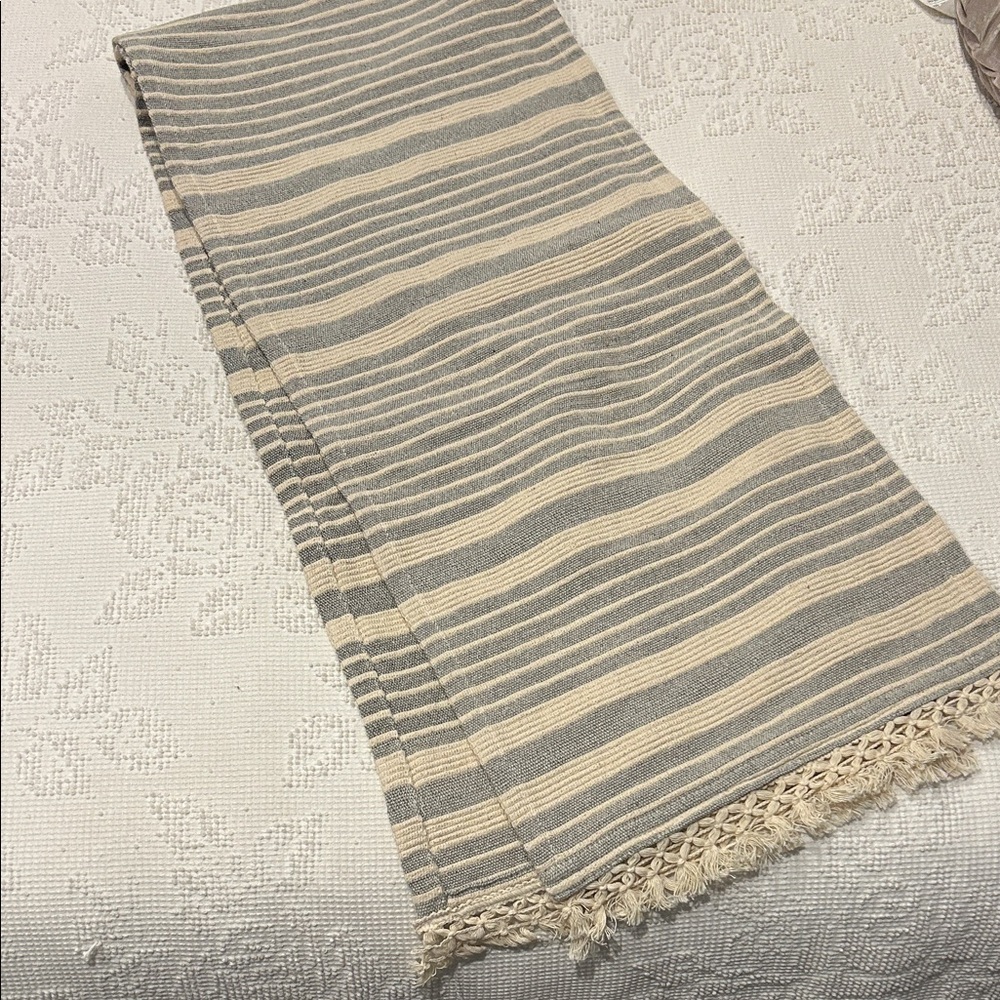 Striped blue and Cream Table Runner